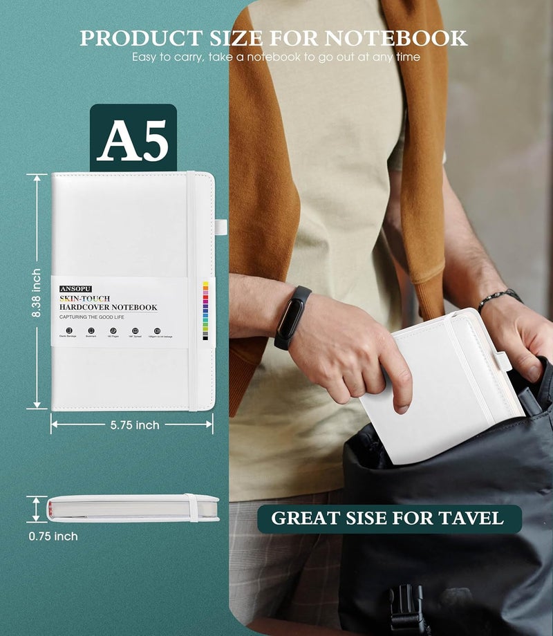 Ansopu Lined Journal Notebook for Writing, A5 100 GSM Thick Paper, Leather Hardcover Journal for Woman Men, Travel Journal Diary 160 Pages(5.75'' X 8.38'' White) - Image 4